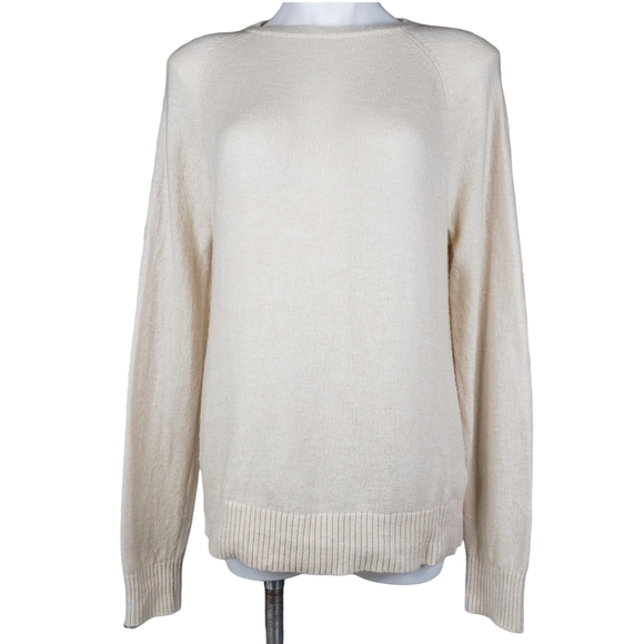 J. Crew | Ivory Lambswool Blend Classic Preppy Crew Neck Sweater Women's M - Picture 1 of 6
